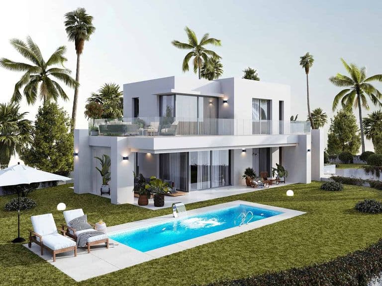 Exterior cu piscină și grădină tropicală