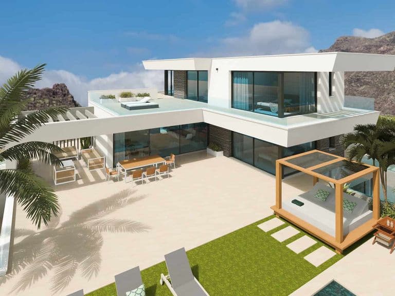 Spacious terrace with pergola, outdoor dining area and garden views