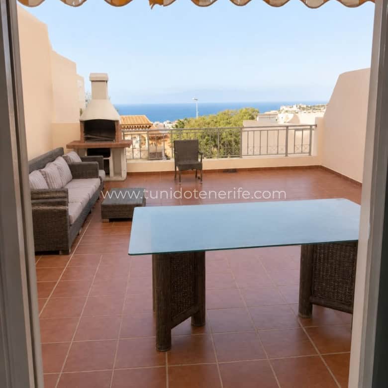 Terrace with sea views at Roque del Conde, Costa Adeje.